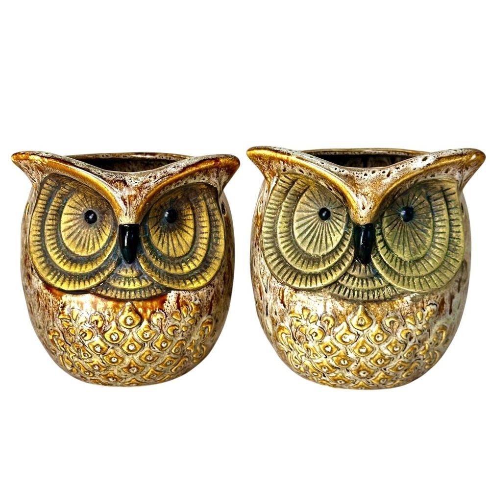 Intertek Ceramic Owl Lamps Set of 2  Bedside Light Up Nightlights‎ 5.75" Tall
